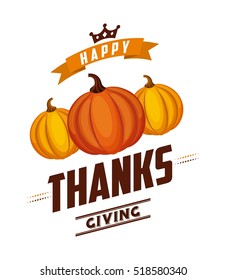 happy thanksgiving card with pumpkin icons over white background. colorful design. vector illustration