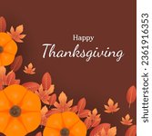 happy thanksgiving card with pumpkin and leaves. vector illustration