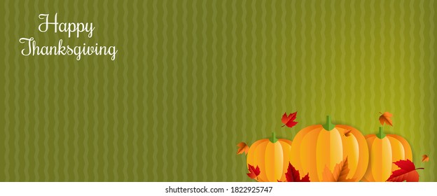 Happy Thanksgiving Card With Pumpkins Leaves Banner With Gradient Mesh, Vector Illustration