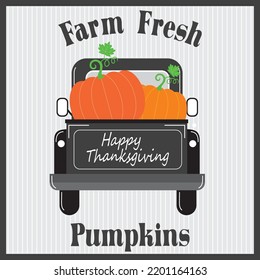 Happy thanksgiving card with pumpkins on the truck