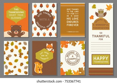 happy thanksgiving card template, elements and seamless pattern for thanksgiving day, flat design vector