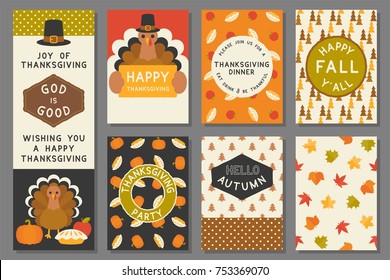 happy thanksgiving card template, invitation, elements and seamless pattern for thanksgiving day, flat design vector
