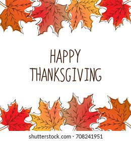 Happy Thanksgiving card template with red, yellow, orange maple leaves