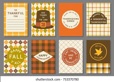 happy thanksgiving card template,invitation and elements for thanksgiving day, flat design vector in retro style