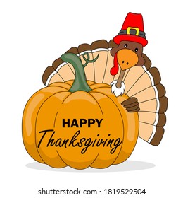  Happy Thanksgiving card. Turkey with pumpkin