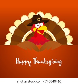 Happy Thanksgiving card vector illustration, Turkey bird on brown background