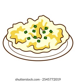 Happy thanksgiving cartoon. Mashed potatoes for thanksgiving, digital art illustration.