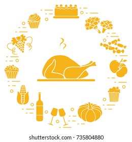 Happy Thanksgiving cartoon objects. Fall symbols for announcement, advertisement or banner.