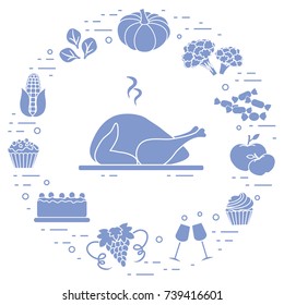 Happy Thanksgiving cartoon objects. Fall symbols for announcement, advertisement or banner. 