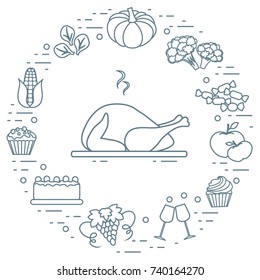 Happy Thanksgiving cartoon objects. Fall symbols for announcement, advertisement or banner. 