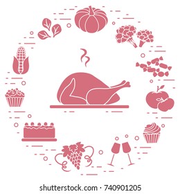 Happy Thanksgiving cartoon objects. Fall symbols for announcement, advertisement or banner. 
