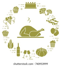 Happy Thanksgiving cartoon objects. Fall symbols for announcement, advertisement or banner.
