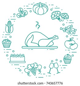 Happy Thanksgiving cartoon objects. Fall symbols for announcement, advertisement or banner. 