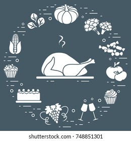 Happy Thanksgiving cartoon objects. Fall symbols for announcement, advertisement or banner. 