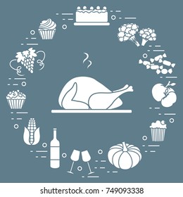 Happy Thanksgiving cartoon objects. Fall symbols for announcement, advertisement or banner.