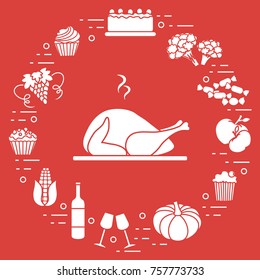 Happy Thanksgiving cartoon objects. Fall symbols for announcement, advertisement or banner.