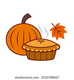 Happy thanksgiving cartoon. Pumpkin pie for thanksgiving, digital art illustration.