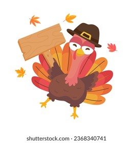 happy thanksgiving cartoon turkey cute and pumpkin in the autumn