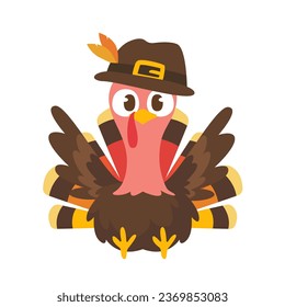 happy thanksgiving cartoon turkey cute and pumpkin in the autumn
