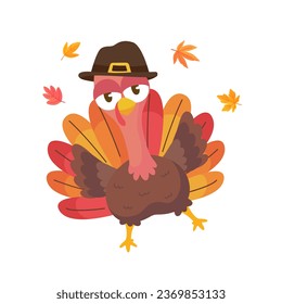 happy thanksgiving cartoon turkey cute and pumpkin in the autumn