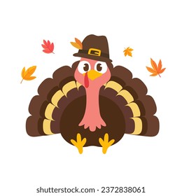 happy thanksgiving cartoon turkey cute and pumpkin in the autumn