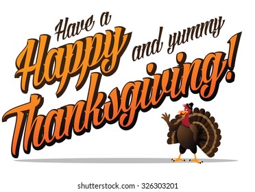 Happy Thanksgiving with Cartoon turkey. EPS 10 vector royalty free stock illustration for ad, promotion, poster, flier, blog, article, social media, marketing