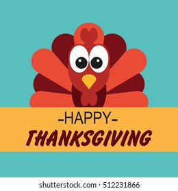 happy thanksgiving. cartoon Turkey on a blue background. banner, logo, flyer