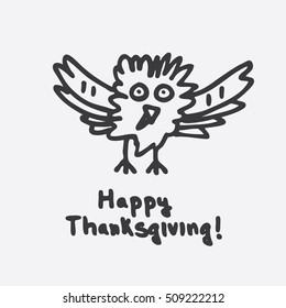 Happy Thanksgiving with Cartoon Turkey. Vector illustration.