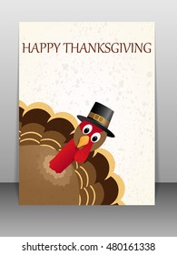 Happy Thanksgiving celebration card with turkey. Vector illustration.