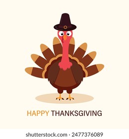 Happy Thanksgiving Celebration Design with Cartoon Turkey. vector