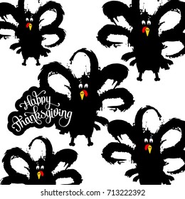 Happy Thanksgiving Celebration Design with Cartoon bird. Vector illustration.