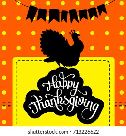 Happy Thanksgiving Celebration Design with Cartoon bird. Vector illustration.