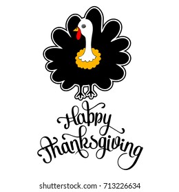 Happy Thanksgiving Celebration Design with Cartoon bird. Vector illustration.