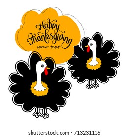 Happy Thanksgiving Celebration Design with Cartoon bird. Vector illustration.