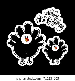 Happy Thanksgiving Celebration Design with Cartoon bird. Vector illustration.