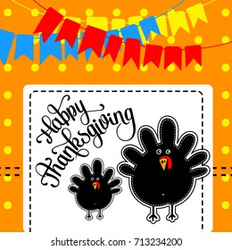 Happy Thanksgiving Celebration Design with Cartoon bird. Vector illustration.