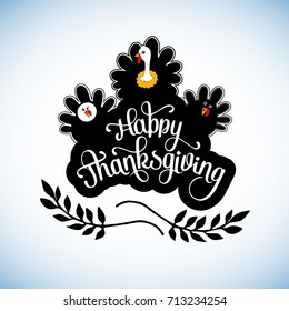 Happy Thanksgiving Celebration Design with Cartoon bird. Vector illustration.