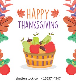 happy thanksgiving celebration filled basket fuits fresh vector illustration