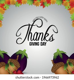 Happy thanksgiving celebration greeting card with vector illustration on white background