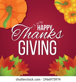 Happy thanksgiving celebration greeting card with vector pumpkin and autumn leaf