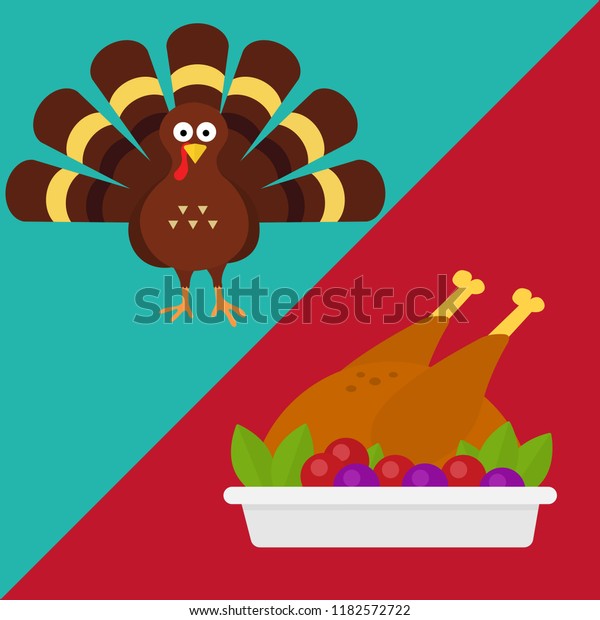 Happy Thanksgiving Celebration Icon Baked Turkey Stock Vector