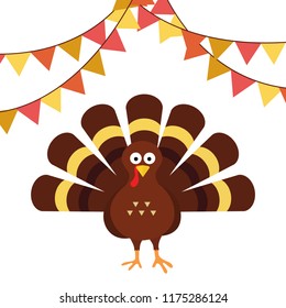 Happy thanksgiving celebration icon. Thanksgiving turkey cartoon. Vector illustration flat design isolated on white background