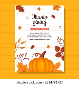 Happy Thanksgiving Celebration Poster Flat Cartoon Hand Drawn Templates Illustration