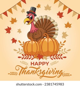 Happy Thanksgiving Celebration Template Hand Drawn Cartoon Flat Illustration with Turkey, Leaves, Chicken or Pumpkin Design

