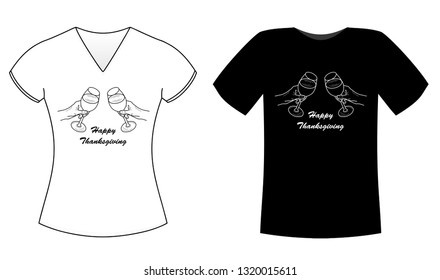 Happy thanksgiving Cheers concept - T Shirt design for both male and female with dark and White background