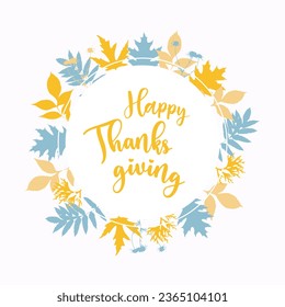 Happy thanksgiving circle background with falling autumn leaves pastel colors. Vector illustration