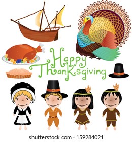 Happy Thanksgiving Clipart Elements on White Background