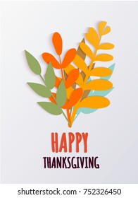 Happy Thanksgiving colorful greeting card with floral illustration. Celebration quote with floral shapes for postcard, icon, logo, badge.
