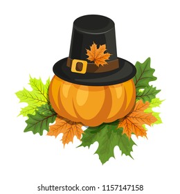 Happy Thanksgiving composition on white. A big ripe pumpkin. Autumn.Vector eps 10.