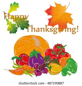 Happy Thanksgiving composition on white. vector illustration.